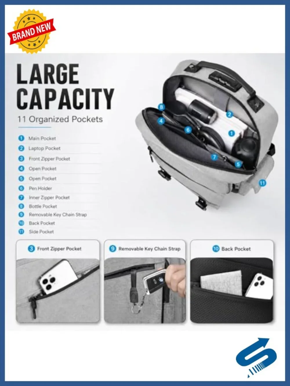 Large Capacity Men's Crossbody Sling Bag with USB Charging Port, Anti-Theft,